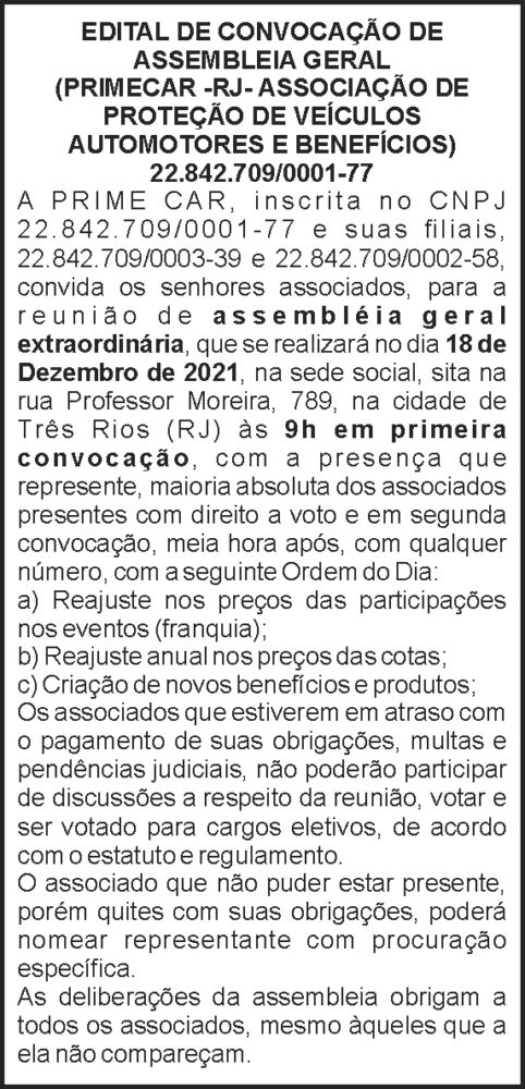 Primecar - Edital de convocação 4 1 PRIMECAR
