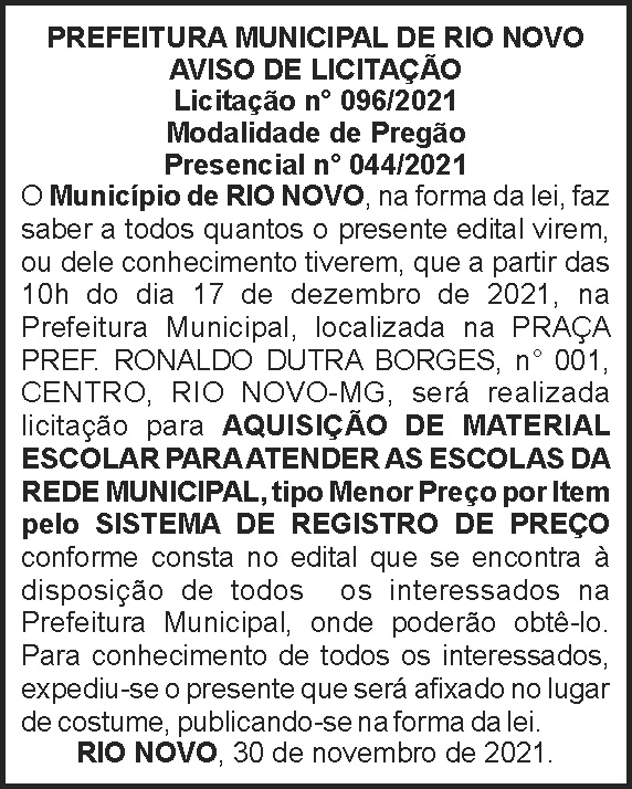 Rio Novo - Aviso de licitação 4 1 RIO NOVO 096