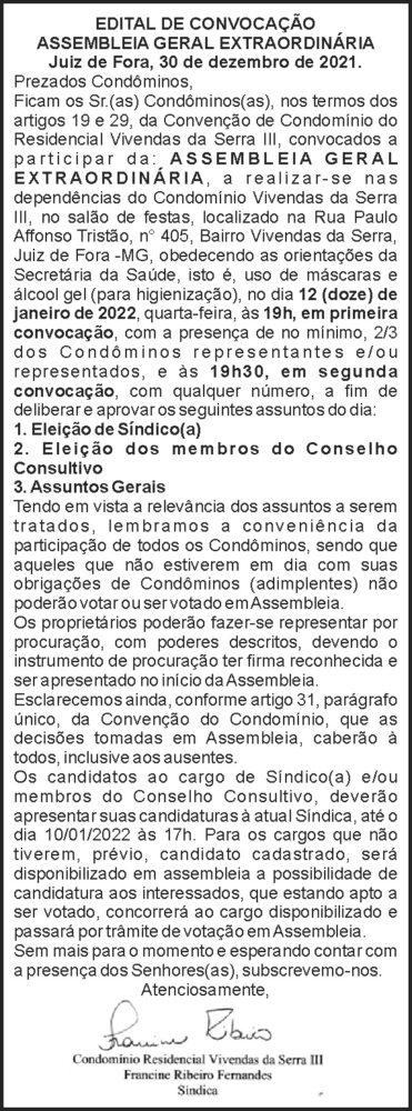 Vivendas da Serra - Convocação 4 1 VIVENDAS DA SERRA