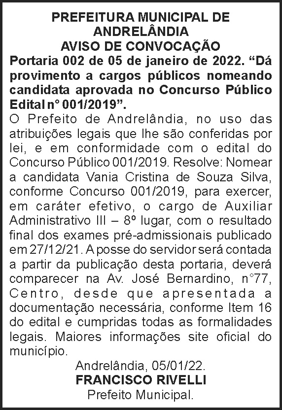 Andrelândia - Aviso de convocação 4 1 ANDRELANDIA 002