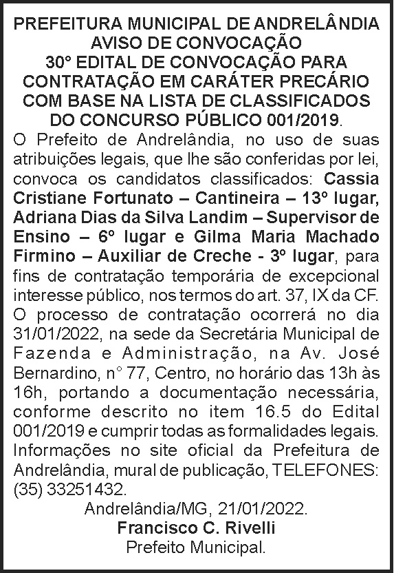 Andrelândia - Edital de concurso público 4 1 ANDRELANDIA 30