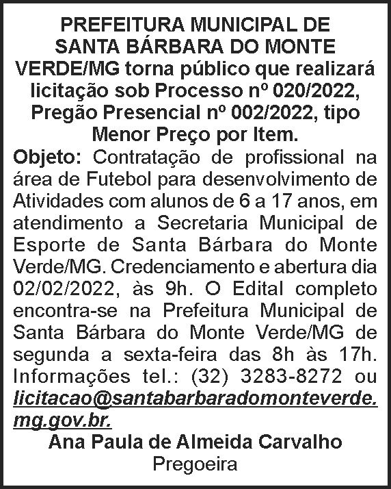 Santa Bárbara - Pregão presencial 4 1 BARBARA 020