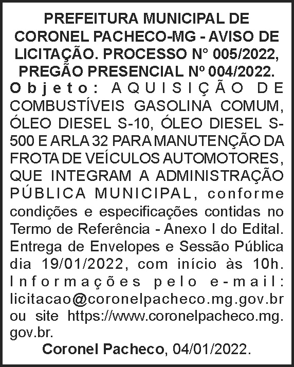 Coronel Pacheco - Pregão presencial 4 1 CORONEL 004