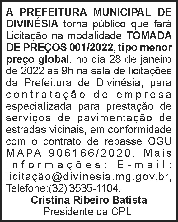 Divinésia - Tomada de preços 4 1 DIVINESIA 001