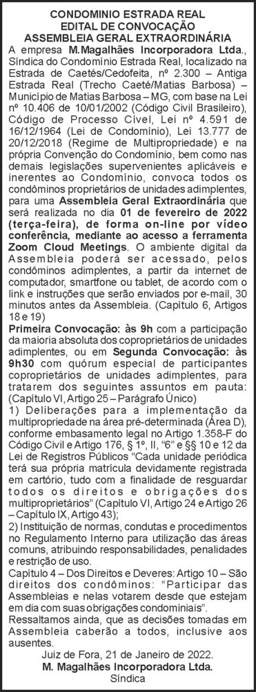 Condominio Estrada Real - Edital de convocação 4 1 HARAS MORENA
