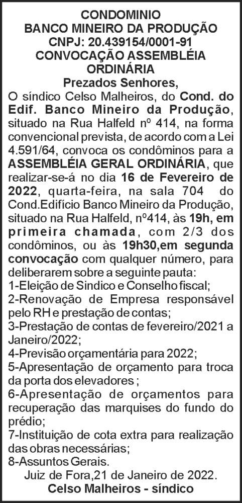 Banco Mineiro da Produção - Assembléia Ordinária 4 1 MINEIRO