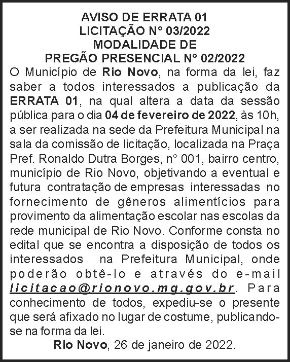 Pregão presencial - Aviso de errata 4 1 RIO NOVO 03 1