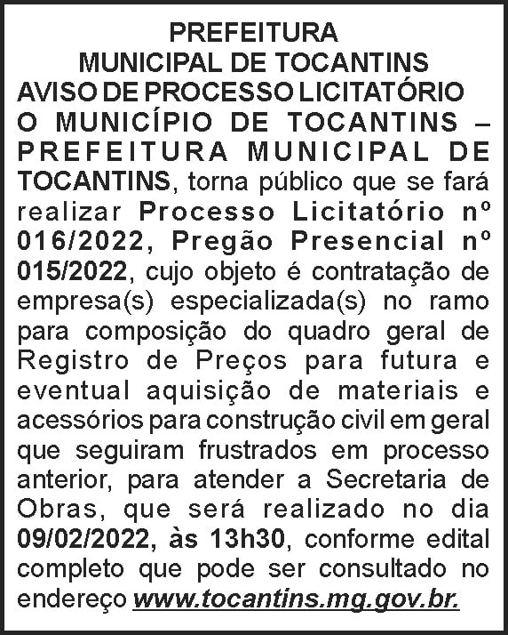 Tocantins - Pregão presencial 4 1 TOCANTINS 016