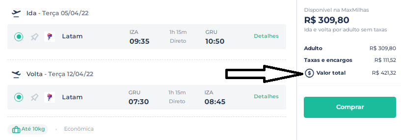 passagens Juiz de Fora Guarulhos 17.01