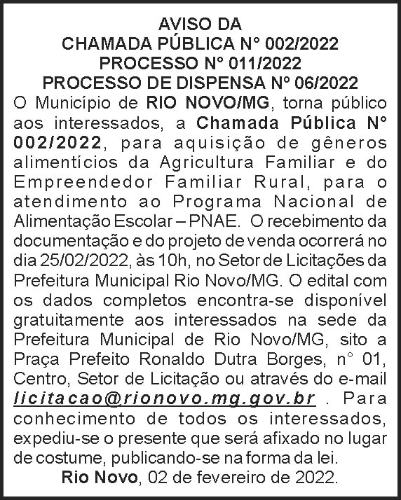 Chamada Pública - Rio Novo 4 1 RIO NOVO 002