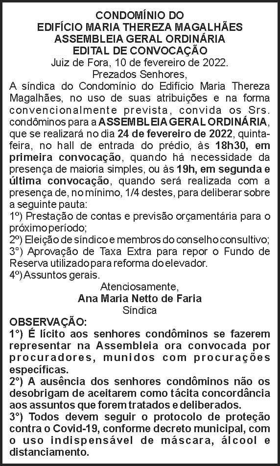 Condomínio do Edifício Maria Thereza Magalhães 4 1 THEREZA