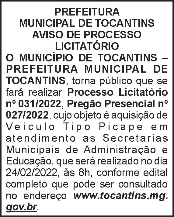 Tocantins - Licitação nº 31 4 1 TOCANTINS 031