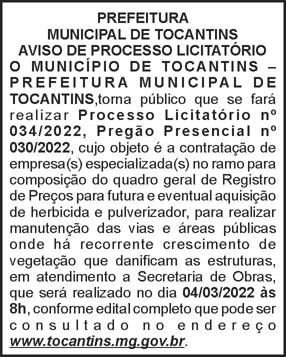 Tocantins - Licitação nº 34 4 1 TOCANTINS 034