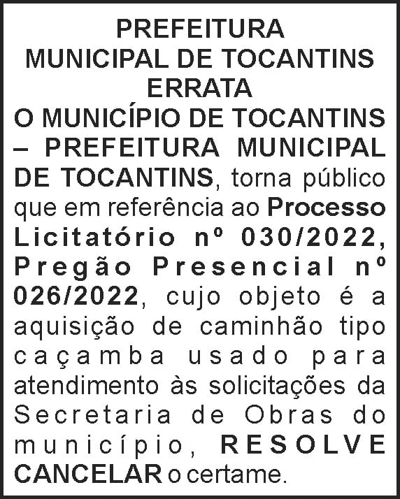 Prefeitura de Tocantins - Errata 4 1 TOCANTINS