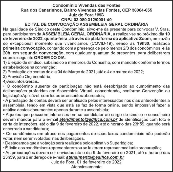 Vivendas das fontes - Assembleia Geral 4 1 VIVENDAS