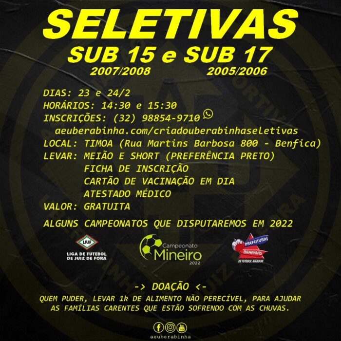 Uberabinha promove seletiva sub-15 e sub-17 visando o Mineiro de base 1 Uberabinha Reproducao Instagram