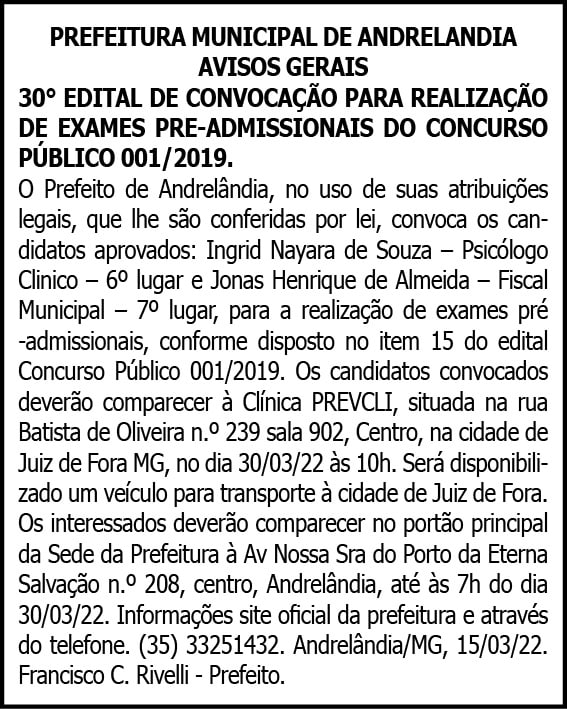 Município de Andrelândia 4 1 ANDRELANDIA 30