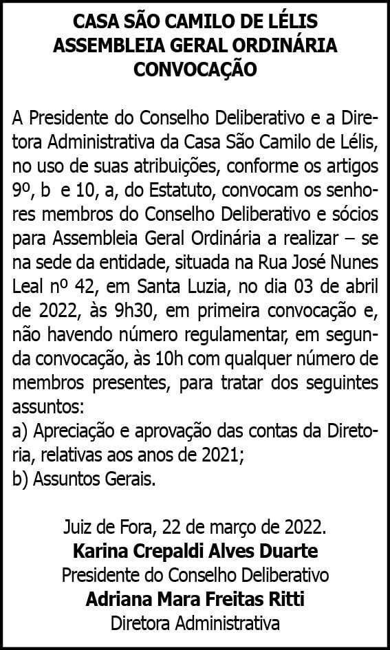 Assembleia Geral Ordinária- Casa São Camilo de Lélis 4 1 CAMILO