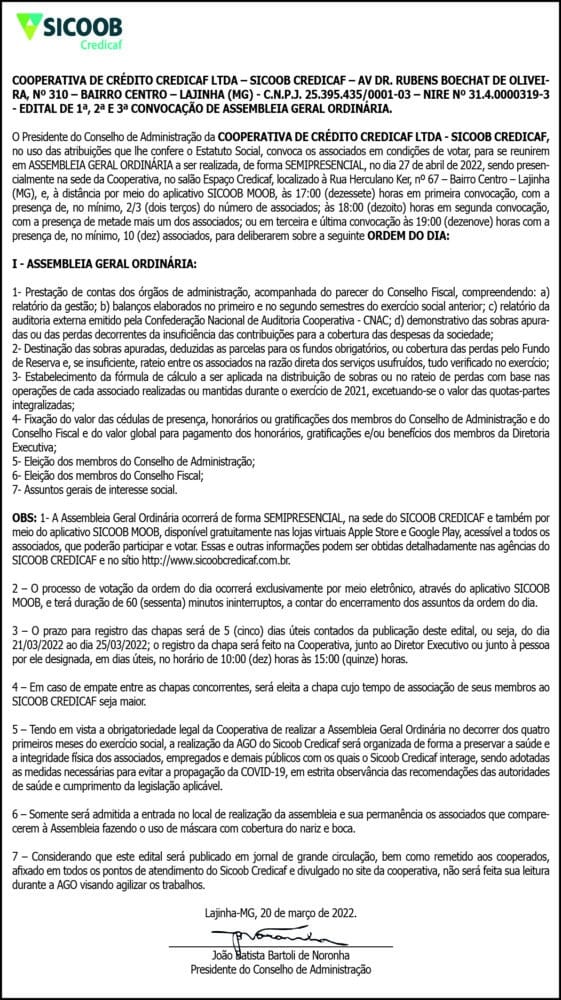 Assembleia Geral Ordinária- Sicoob 4 1 SICOOB EDITAL