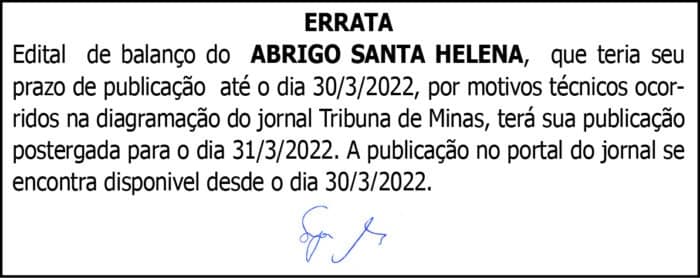 Errata Edital de Balanço- Abrigo Santa Helena 4 ERRATA SANTA HELENA
