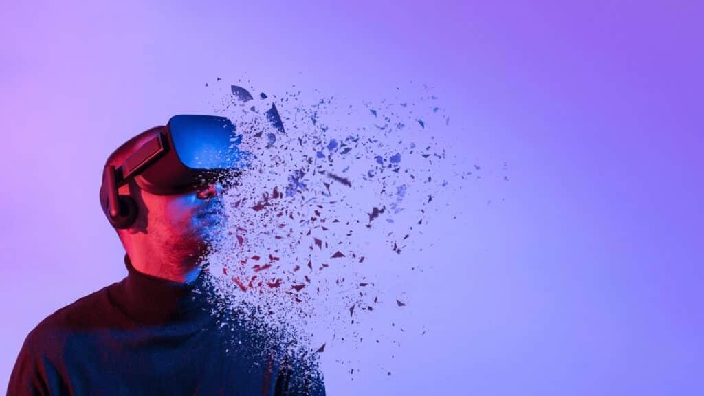 Metaverso: como a inovação trazida por esse ambiente virtual imersivo influenciará o mercado de trabalho? 2 descomposition person wearing vr glasses