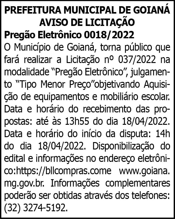 Município de Goianá- Pregão Eletrônico 0018/2022 4 1 GOIANA 0018