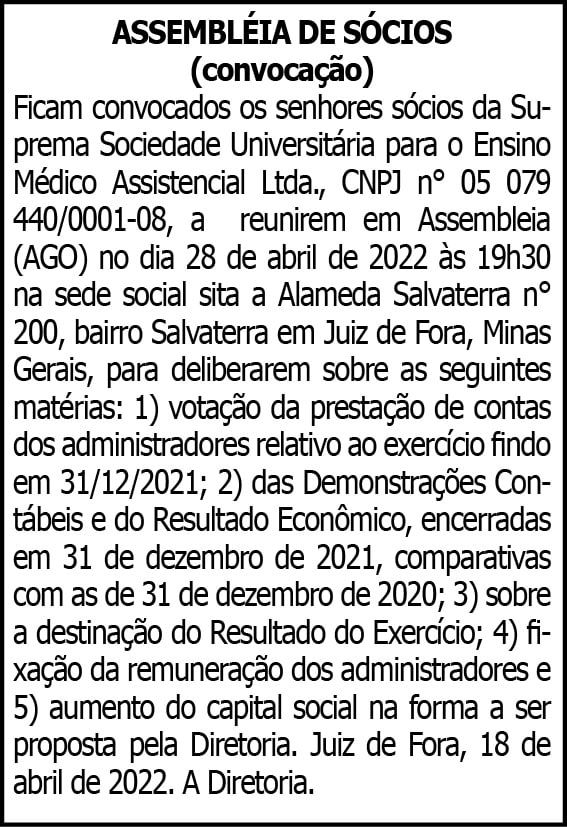 ASSEMBLÉIA DE SÓCIOS (convocação) 4 1 SUPREMA