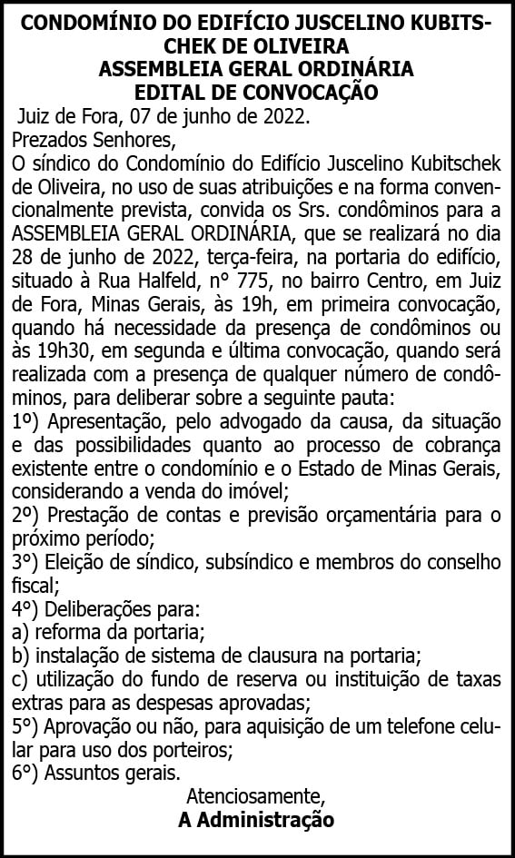 CONDOMÍNIO DO EDIFÍCIO JUSCELINO KUBITSCHEK DE OLIVEIRA 4 1 JUSCELINO