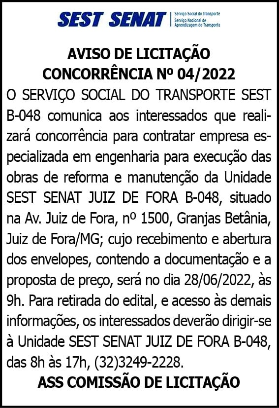 AVISO DE LICITAÇÃO CONCORRÊNCIA Nº 04/2022 4 1 SEST 04 2