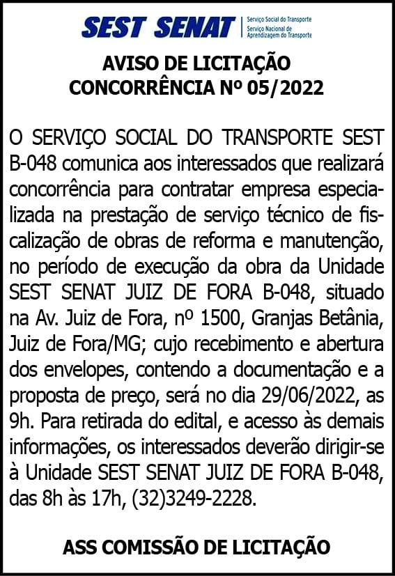 AVISO DE LICITAÇÃO CONCORRÊNCIA Nº 05/2022 4 1 SEST 05 1
