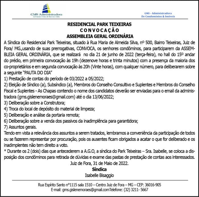 RESIDENCIAL PARK TEIXEIRAS C O N V O C A Ç Ã O 4 1 TEIXEIRAS