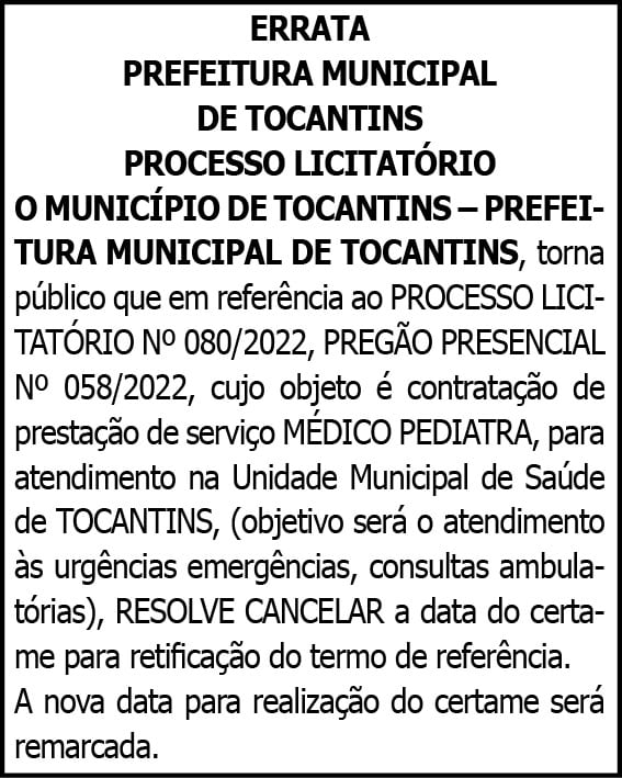 PREFEITURA MUNICIPAL DE TOCANTINS PROCESSO LICITATÓRIO 4 1 TOCANTINS 080