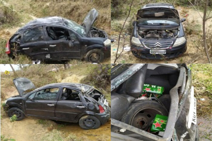 Carro capota, e motorista é detido por suspeita de embriaguez 1 Acidente Chacara. Divulgacao PMR site