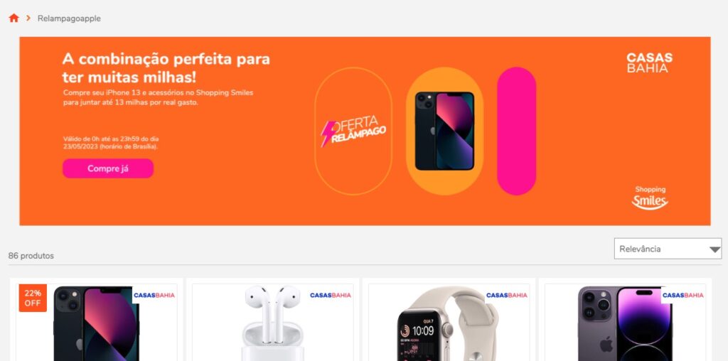 Promoção Relâmpago: 13 Milhas Smiles por Real na Compra de iPhones! 1 Print2023 05 23 at 15.42.37