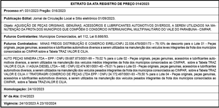 EXTRATO DA ATA REGISTRO DE PREÇO 014/2023 4 1 CIMPAR 1