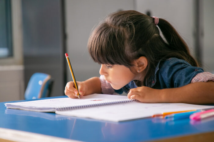 Em 2025, mensalidade das escolas particulares de MG deve aumentar até 15% 1 garota latina de cabelo concentrado sentada na mesa da escola e desenhando em seu caderno