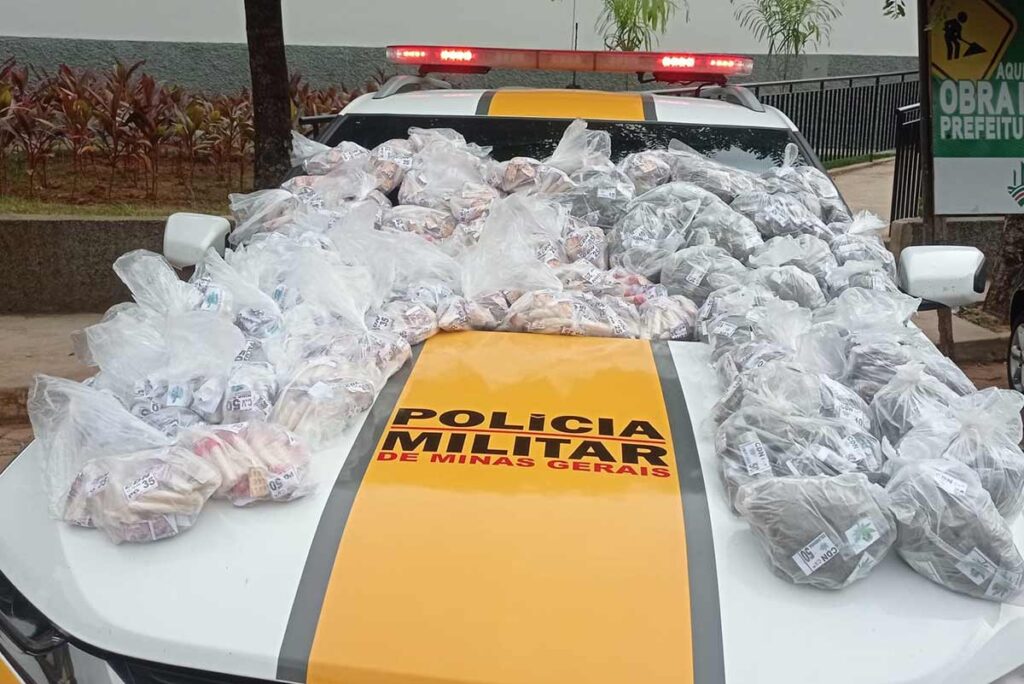 Motorista de aplicativo é preso com mais de 3 mil pinos de cocaína 1 apreensao drogas Alem Paraiba Divulgacao PM