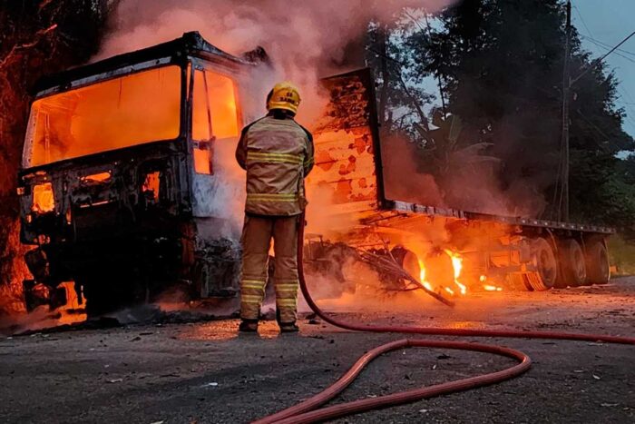 incêndio-em-carreta-Carandaí-(4)---Divulgação-Corpo-de-Bombeiros