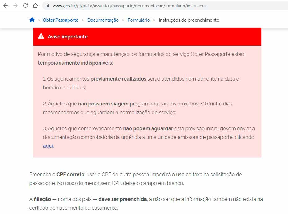 Agendamento de emissão de passaporte pela internet está indisponível 2 passaporte aviso policia federal