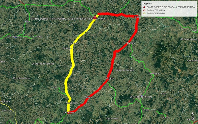 Ponte da MG-133 será totalmente interditada a partir desta sexta 2 mapa desvio mg 133 reproducao agencia minas