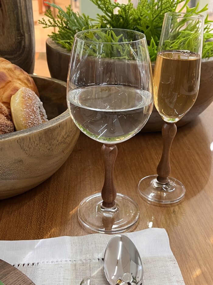 Madeira na decoração 8 Conjunto de taças em cristal com haste em madeira, para vinho ou espumante