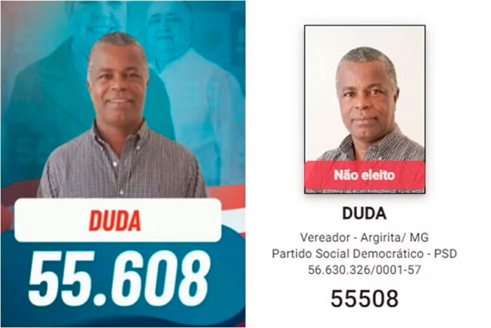 Vereador perde reeleição ao fazer campanha com número errado em cidade da região 1 santinho duda by reproducao editada