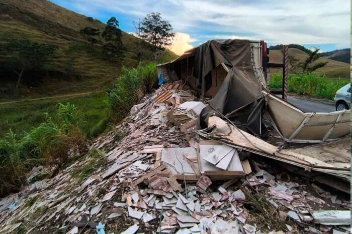 VÍDEO: Caminhão com quase 130 porcos cai em abismo de 15 metros 1 caminhao tomba 256 foto bombeiros