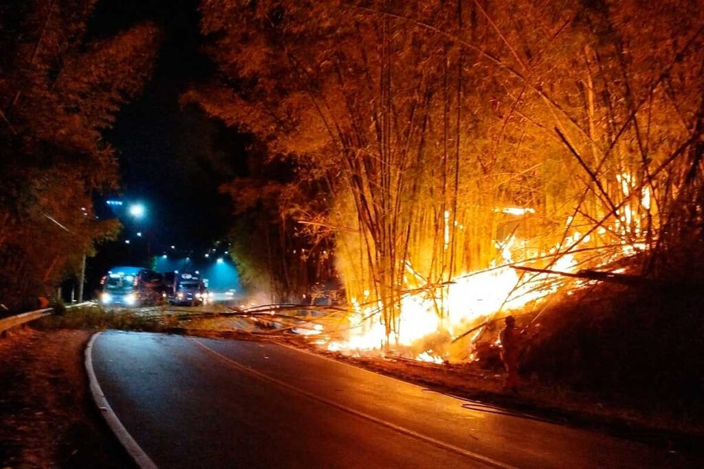 Incêndio em bambuzal interdita estrada União Indústria