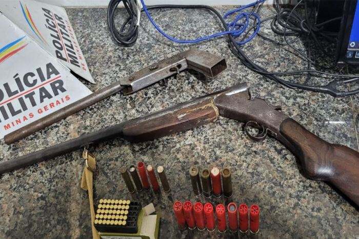 PM do Meio Ambiente apreende 8 pássaros e aplica multa de mais de R$ 12 mil 1 passaros e armas PM Meio Ambiente