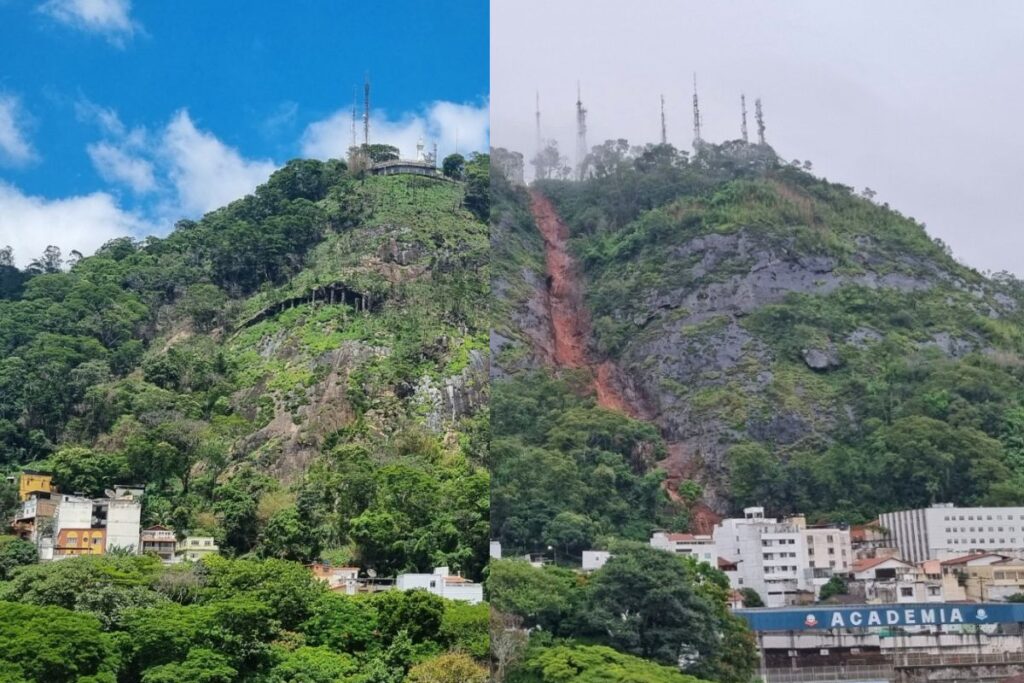 Chuvas em Juiz de Fora: fotos de antes e depois mostram os efeitos dos deslizamentos no Morro do Cristo 1 morro do cristo juiz de fora