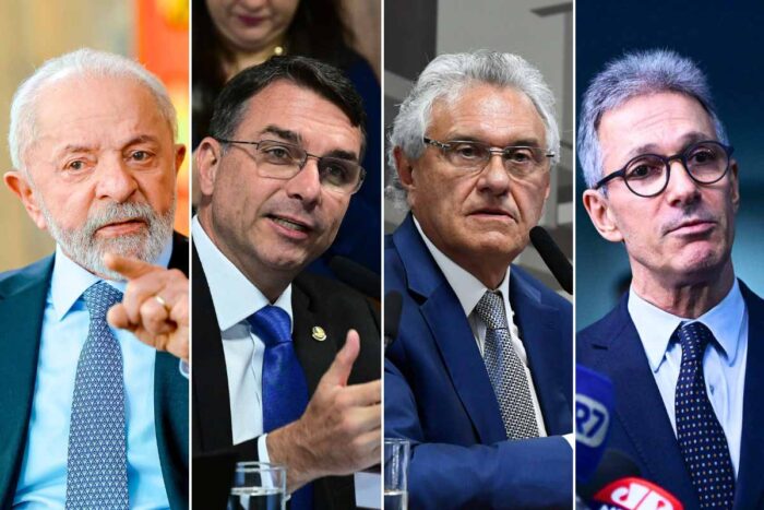 Eleições 2026: Lula empata com Flávio, Caiado e Zema no 2º turno, diz pesquisa 1 lula flavio bolsonaro zema caiado