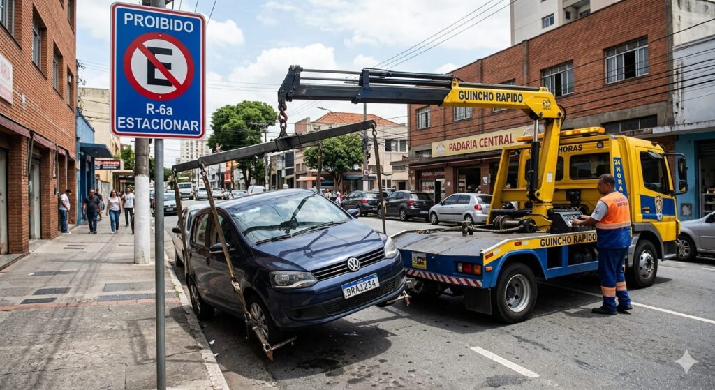 Estacionar em frente a própria garagem é infração de trânsito? 2 carro sendo guinchado