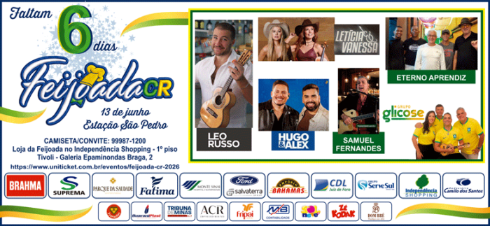 Coluna Cesar Romero – 7 e 8 de junho de 2026 8 Feijoada 2026 6 dias 5x12 DOMINGO 070626