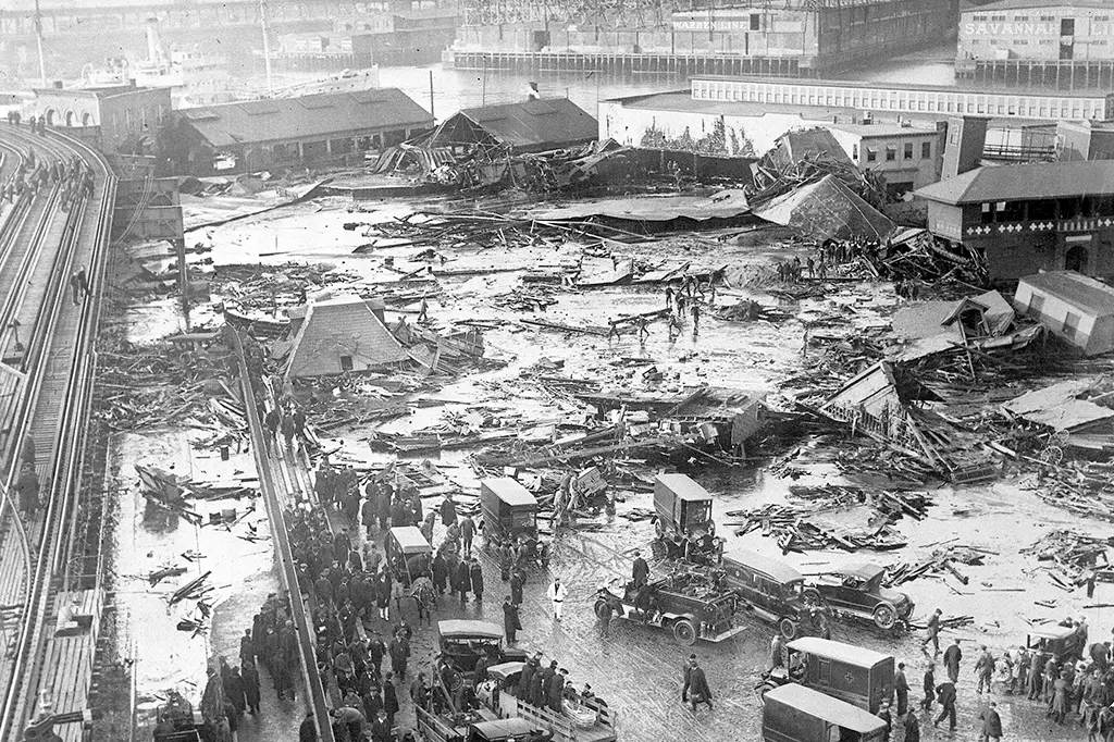Estados Unidos: tanque se rompeu e onda de melaço a 56 km/h atravessou bairro, derrubou prédios e matou 21 pessoas em 1919